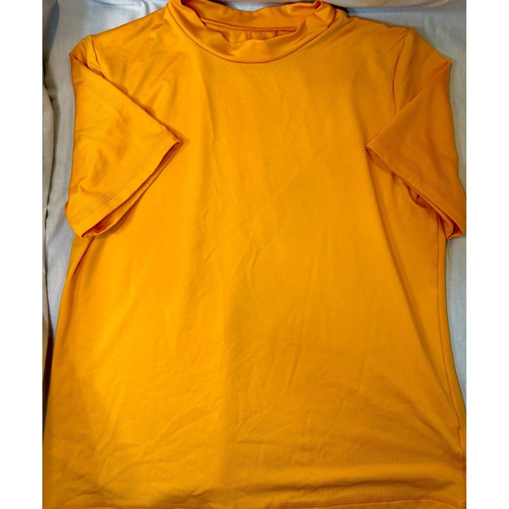 Cat & Jack Kids Orange Short Sleeve Rash Guard Swim Shirt XL 14 Mock Neck